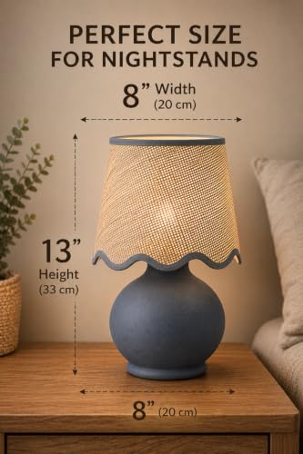 Benton Ceramic Table Lamp with Fabric Shade – 13" Bedside Accent Lamp for Bedroom, Living Room & Nightstand (Slate Blue) - color: Slate Blue