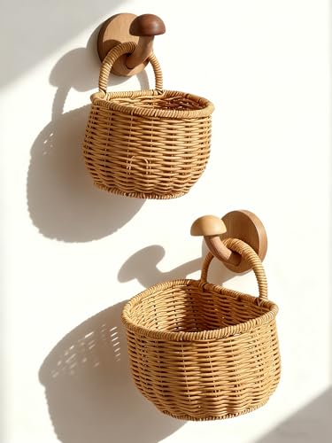 2 Pack Wall Hanging Rattan Baskets, Hand-Woven Storage Basket, Small Wall Hanging Baskets for Kitchen, Washable Decorative Basket, Potato Garlic Onion Storage Baskets - style: Minimal Style