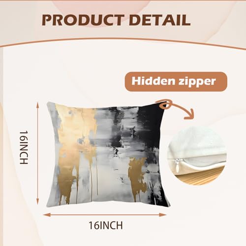 Abstract White & Gold Pillow Covers - 16x16 Set of 2, Modern Black & White for Couch, Bed & Living Room - color: Black Grey, size: 16" x 16" (Pack of 1)