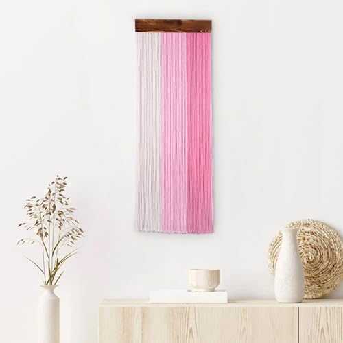 HVEST Pink Macrame Wall Hanging Boho Pink and Beige Wall Decor Handmade Woven Striped Macrame Wall Art for Living Room Bedroom Office Apartment Yoga Room Home Decor, 31.5L X 11.8W inches - color: Pink