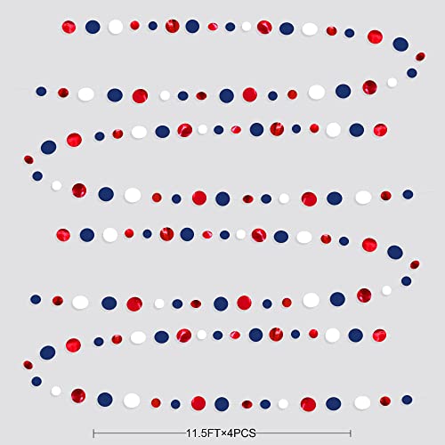 46 Ft Navy Blue Red White Circle Dots Garlands Royal Blue Red Hanging Paper Polka Dots Streamer for 4th of July American Independence Day USA National Day Patriotic Veterans Party Decorations Supplies - color: Blue Red