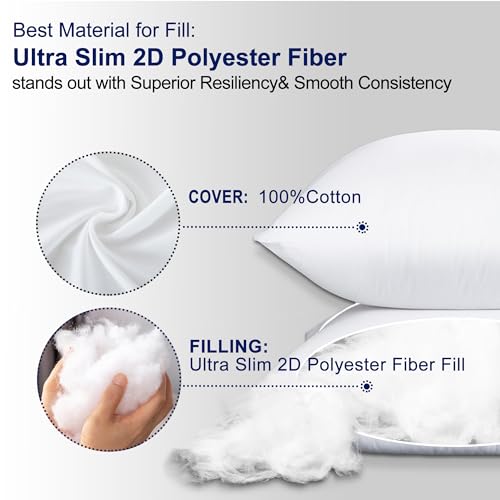 HITO 16x16 Pillow Inserts (Set of 2)- 100% Cotton Covering Down Alternative Throw Pillows White for Couch Bed Sofa - size: 16x16 Inch (Pack of 2)