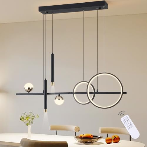 ORANOOR Modern LED Pendant Lights, Dimmable 39in Linear Wave LED Chandelier Lighting, Black & Gold Dining Room Hanging Light Fixtures Kitchen Island Globe Pendant Light for Dining Table (2705lm)