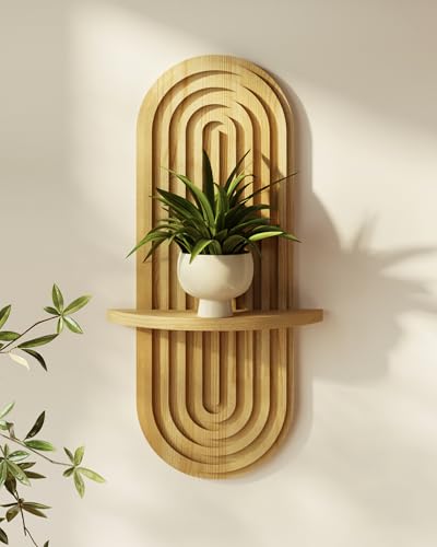Bamworld Boho Wall Decor Brown Plant Wall Shelf, Mid Century Modern Decor Hanging Plant Shelf, 1-Tier Floating Shelves for Home, Bathroom Bedroom Living Room Natural - color: Natural, size: 16.9'' Single