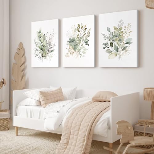 Watercolor Botanical Wall Art Set of 3 Boho Floral Canvas Wall Decor Prints Sage Green Wildflower Wall Art Modern Flower Pictures Botanical Painting for Bedroom Bathroom 12x16 Inch Wrapped Canvas - color: Watercolor Botanical Prints, size: 12x16 Inch Wrap