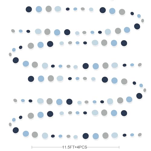 Dusty Blue Party Decorations Navy Blue Circle Dots Garland Gray Blue Hanging Paper Polka Dot Streamer for Wedding Baby Shower Engagement Bridal Shower Birthday Graduation Nautical Theme Party Supplies - color: Dusty Blue