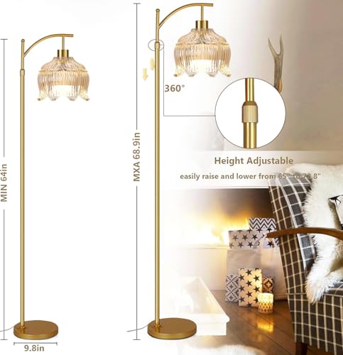 QIYIZM Flower Floor Lamp for Living Room,Bedroom,Gold Dimmable Standing Lamp with Remote,Glass Mid Century Modern Brass Tall Lamp Boho Floor Lamps Arc Stained Floor Light Lamp Bohemian - size: 32-Floor Lamp