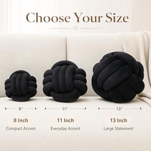 Petrella Knot Pillow, 8 Inch Black Round Velvet Throw Pillow Ball Cushion, Machine Washable Soft Decorative Accent Pillow for Couch, Sofa, Bed, Home Decor - color: A1-black, size: 8inch