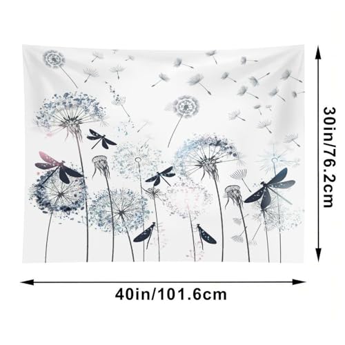 Kurtect Dandelion Tapestry,Rustic Dragonfly Teal Blue Floral Theme Pattern Print Tapestries for Living Room Party Beach Picnic Blankets Tablecloths Wall Decor, 40x60 in - color: Flower, size: 60"L x 40"W
