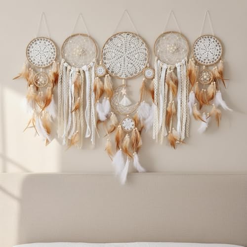 Dream Catchers Boho Wall Decor Moon and Sun Feather Handmade Traditional Dream Catcher Wall Hanging Decor for Kids Bedroom Adult Living Room Home Bohemian Decorations (Camels Set) - color: Camels