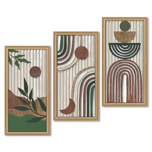 Putuo Decor Boho Wall Art Set of 3 Modern Minimalist Wooden Wall Decor Abstract Earth Tone Room Decorations Mid Century Artwork for Living Room Bedroom Office in Earthwood Canyon 16.5 x 8.6 Inch - color: Earthwood Canyon