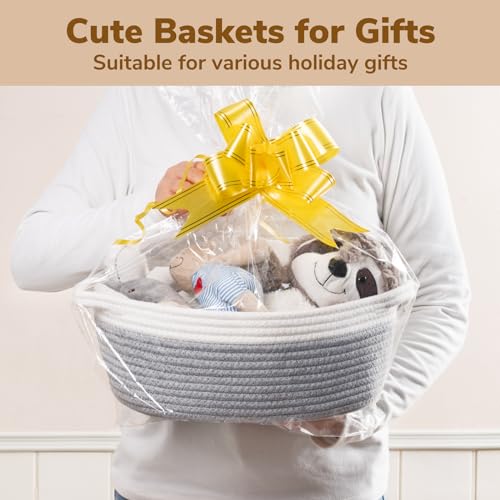 Goodpick Small Baskets for Gifts Empty, Easter Basket for Gifts Home Decor, Woven Burr Basket for Storage with Handles, Decorative Cotton Rope Baskets for Baby Shower Diaper Toy, 12" x 8" x 5" - color: Gray, size: 12x8x5 Inch (Pack of 1)
