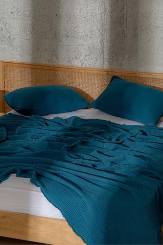 Muslin Blanket - Pure 100% Turkish Cotton Airy Soft Light Versatile Gauze Throw Blanket for Bed, Couch, Sofa (Petrol Blue, Twin XL Size (71" x 95" inch)) - color: Petrol Blue, size: Twin XL Size ( 71" x 95" inch )