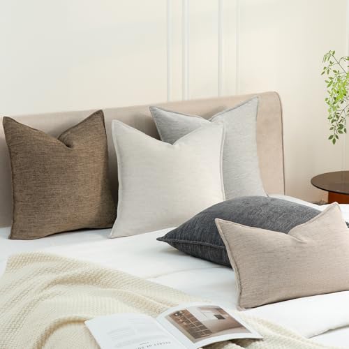 Chenille Linen Throw Pillow Covers 22x22 Set of 2, Thick Textured Boho Pillow Covers, Farmhouse Decorative Pillow Covers, Neutral Vintage Accent Covers for Couch Sofa Bed, Pearl White - color: Pearl White, size: 22" x 22" (Pack of 2)