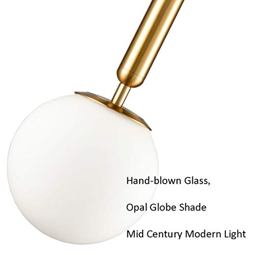 DIRYZON EUL Mid Century Modern Globe Pendant Light Opal Glass Hanging Light Fixture Gold Finish - color: Gold, size: 6 Inch-Hardwired