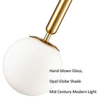 DIRYZON EUL Mid Century Modern Globe Pendant Light Opal Glass Hanging Light Fixture Gold Finish - color: Gold, size: 6 Inch-Hardwired