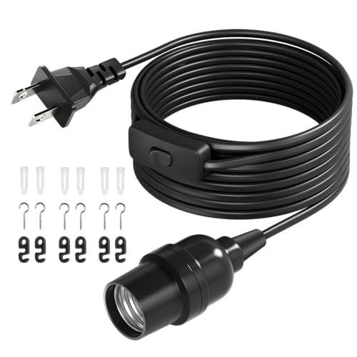 DiCUNO Hanging Lantern Extension Cord Cable, E26 Pendant Light Socket On Off Inline Cord Switch Control Lamp, Switch Close to Polarized Plug, 20 Feet (6M), Black, 1-Pack - style: 20ft - Black