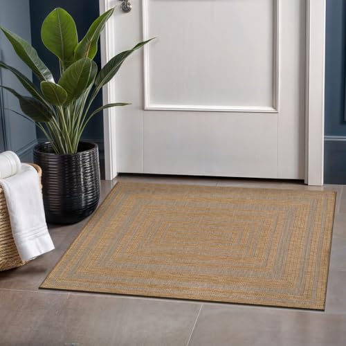 Beverly Rug Easy Jute Framed Border Entry Rug 2x3 Washable Durable Indoor Outdoor Area Rugs for Living Room Patio Office Stain Resistant Non Shedding Casual Indoor Outside Carpet 2 x 3 Natural - color: Framed/Natural, size: 2' x 3' (Rectangular)