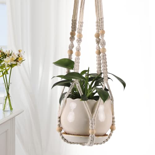 3-Pack Macrame Plant Hanger Indoor - Hanging Planter Basket for Indoor Outdoor - Decorative Boho Plant Holders Set with Beads - Ceiling Flower Pot Holder with 6 Hooks - 35"/30"/24" White - color: White