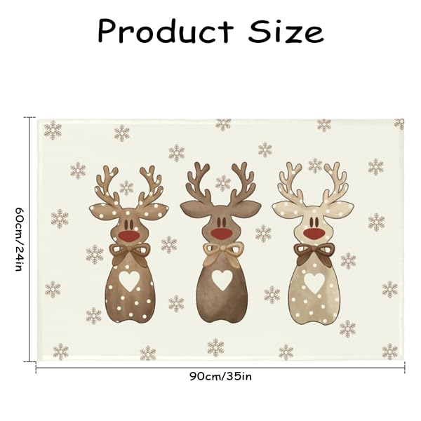 Indoor Christmas Rug 2x3 Reindeer Snowflakes Xmas Decorative Throw Rugs Small Low-Profile Non-Slip Door Mat Winter Area Rug for Entryway Bedroom Bathroom Kitchen Laundry Room - color: Reindeer