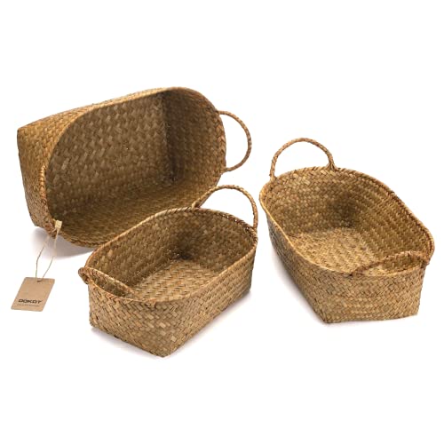 DOKOT Woven Rattan Baskets - Set of 3, Perfect for Kitchen Storage and Organizing Fruits