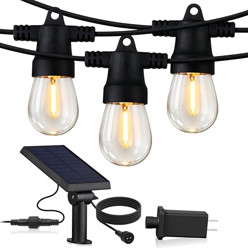 Brightech Ambience Hybrid Outdoor String Lights - Dual Plug and Solar Powered Waterproof LED Light String for Outside - 27 Ft, Soft White Edison Bulbs, for Camping, Patio, Cafe, Yard, Porch - color: Hybrid Bright, size: 27 Feet