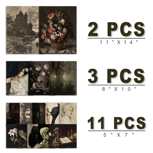 ANERZA 16 PCS Dark Academia Room Decor, Gothic Home Decor, Moody Wall Art Prints for Bedroom, Witchy Posters for Room Aesthetic, Wall Collage Kit Pictures for Living Room, Halloween Dorm Gallery Decor - color: Gothic black, size: 11"x14" Unframed