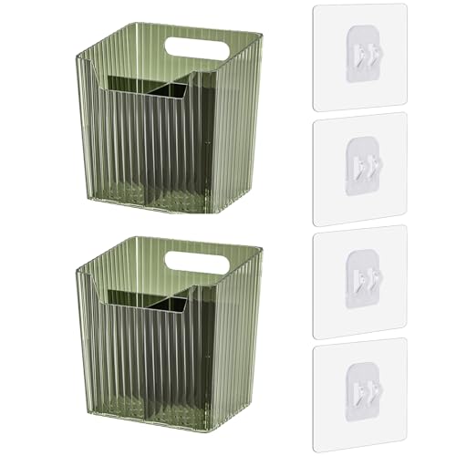 Set Of 2 Storage Organizer Bins Wall Mounted Shower Caddy, Bathroom shelves Stackable Clear Plastic Toothbrush Holder Adhesive Hanging Bin for Bathroom, Kitchen, Cabinet, Shower BPA Free Small (Green) - color: Green-4.33x3.54x4.53in