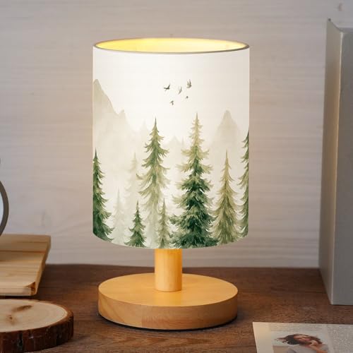 VIHOSE Pine Tree Bedside Table Lamp Forest Table Lamp Vintage Nightstand with Linen Fabric Shade Solid Wood Base Decoration for Kids Living Room Bedroom Desk Dorm - style: Forest