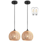 2 Pack Wicker Pendant Light Natural Woven Pendant Light Boho Chandelier Light Fixture Dome Rustic Farmhouse Pendant Lights Rattan Light Fixture for Kitchen Island Dining Room (Bulb Incl.) - color: 8.7" Natural 2-Pack