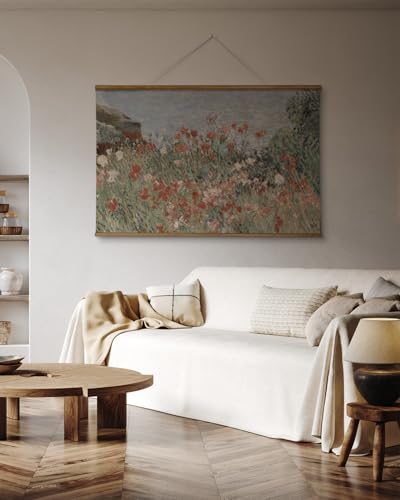 ARPEOTCY Extra Large Vintage Framed Wall Art, 36x54 Inch Retro Seaside Wildflower Hanging Framed Canvas Print Artwork, Rustic Landscape Living Room Decor, Farmhouse Above Bed Wall Decor - color: Beachside Poppies
