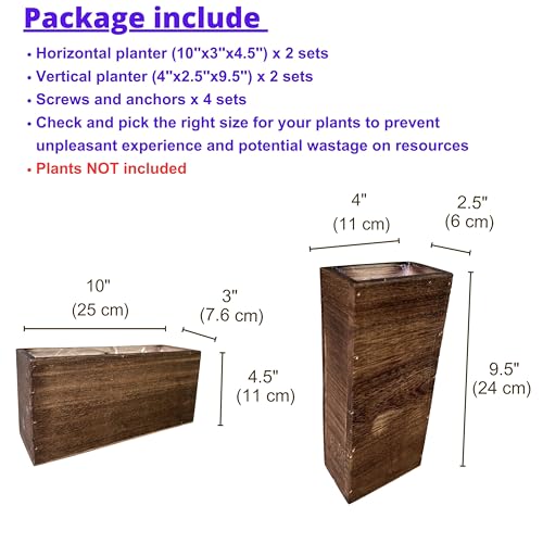 LaLaGreen Wood Planter Box for Plants (4 Pack) Wooden Hanging Wall Planters for Indoor Plant Holder Vase for Dried Flowers, Modern Living Room Bedroom Kitchen Home Office Decor - size: 4-pc Set