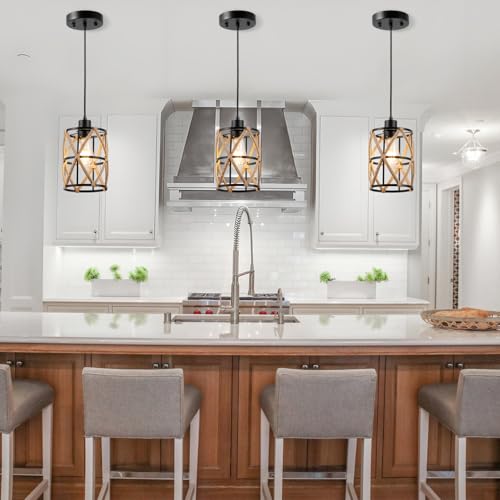 ocioc Hand Woven Hemp Rope Pendant Light, 6.7" Boho Chanderlier Light Fixture, Rattan Cylinder Lamp Shade Lamp, Farmhouse Dome Pendant Lighting for Kitchen Island, Bedroom, Dining Room, Living Room - size: 6.7"