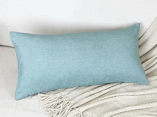 Aiking Home Imitation Burlap Lumbar Pillow Cover 12x24 Inch Vintage Faux Linen Rustic Natural Look, 1 Piece Elegance Farmhouse Style Accents Pillow Case for Indoor Use, Aqua - color: Aqua, size: 24" x 12" (Pack of 1)