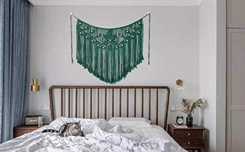 Youngeast Home Decor Leaf Shape Macrame Wall Hanging Woven Tapestry Bedroom Curtain Fringe Garland Banner Living Room Wall Decor Dark Green 39X31 inches