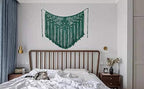 Youngeast Home Decor Leaf Shape Macrame Wall Hanging Woven Tapestry Bedroom Curtain Fringe Garland Banner Living Room Wall Decor Dark Green 39X31 inches