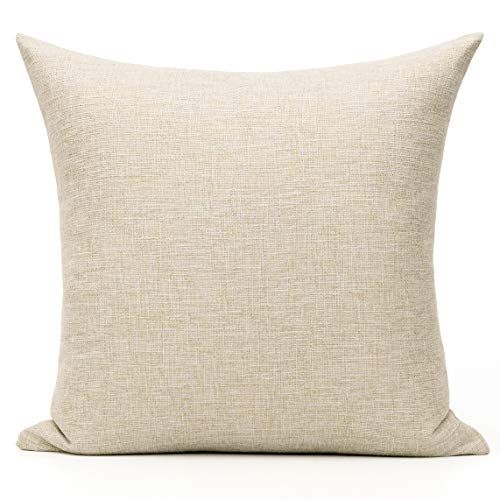 All Smiles Throw Pillow Covers 18x18 Set of 2 Beige Linen Neutral Decorative Farmhouse Décor Burlap Accent Euro Sham Cushion Cases Home Decorations Indoor Outdoor for Bed Sofa Couch Patio - color: Linen, size: 18" x 18" (Pack of 2)