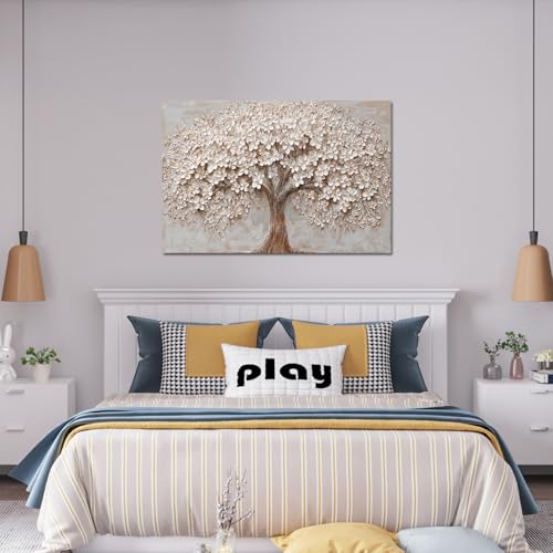 Canvas Wall Art Decor Prints Modern Botanical Wall Art Pictures for Living Room Tree of Life Wall Art Decor White Flower Wall Art Prints Canvas Art Wall Decor Artwork for Walls Bedroom Office Decor 24" X 36" - color: White Browm, size: 36"L x 24"W