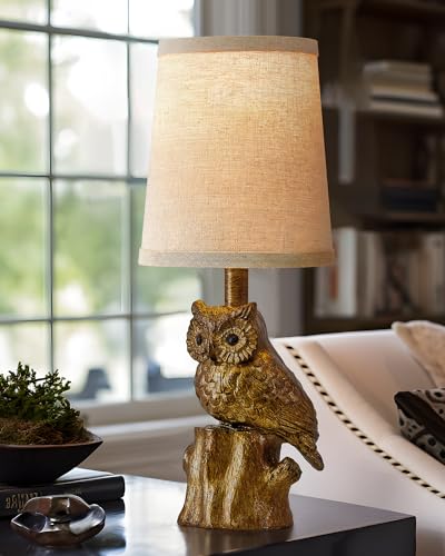 G-SAFAVA 14.25" Small Table Lamp for Living Room Farmhouse Bedside Resin Single Lamp with Gold Owl Lamp Shape for Bedroom Retro Rustic Nightstand Lamp - color: ‏‏‎ ‎Gold