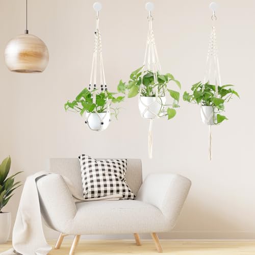 Macrame Plant Hanger Indoor Hanging Planter Basket with Wood Beads Decorative Flower Pot Holder No Tassels for Indoor Outdoor Boho Home Decor 35 Inch, Ivory (Pots Not Included) - style: Style2-2 Pack