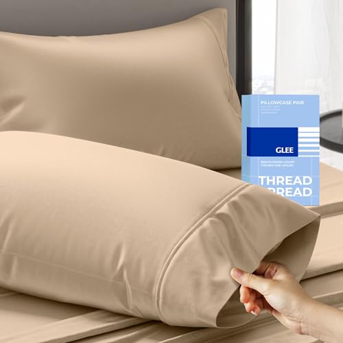 THREAD SPREAD 100% Cotton Pillow Cases Queen Size Set of 2 - Luxury 400 Thread Count Queen Pillow Cases (Taupe), Soft Cooling Breathable Hotel Cotton Pillowcases, Fits Standard Pillows - color: Taupe, size: Queen - Pack of 2