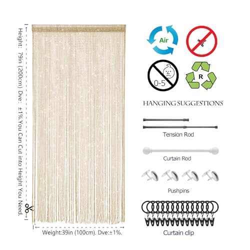 Door String Curtain Doorway Beads Curtains,Hanging Room Divider Beaded Decor Hippie Glitter Fringe Panel Closet Window Doors Sequin Sheer Boho Doors Tassel (Champagne) - color: Champagne
