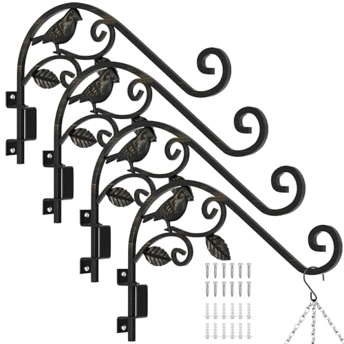 Plant Hangers Outdoor, 4 Pack 15.15 inch Swivel Plant Hangers Indoor Wall Mount Sturdy Wrought Iron Plant Wall Hanger, Wall Plant Hanger Indoor for Bird Feeders, Planters, Lanterns, Wind Chime, Black - color: Black - 4 Pack