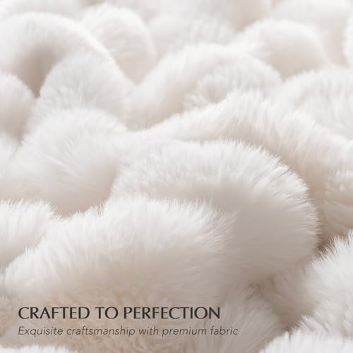 EverGrace Ultra Soft Luxury Fluffy Faux Rabbit Fur Throw Blanket, Thick Warm Bubble Throw for Bed, Cozy Plush Reversible Blankets for Couch, Chair, Sofa, Ivory White, 50x60 Inches - color: Ivory White, size: 50"x60"