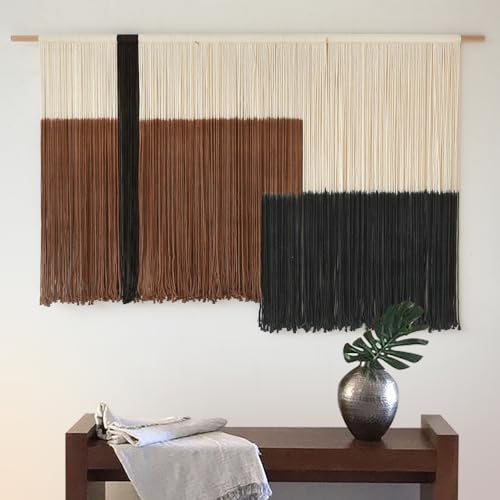 Macrame Wall Hanging Large Dip Dye Tapestry Fiber Wall Art Boho Bedroom Décor 57''W*35''L - color: Brown