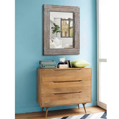 Mirrors for Wall Rustic Wooden Frame Rectangle Mirror Vintage Hanging Mirror for Bedroom Bathroom Living Room Farmhouse Wall Decor Large 20" x 16 " - color: Walnut, size: 20"L x 16"W