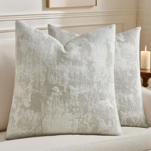 HAUSSY Pack of 2 Throw Pillow Covers 24x24 Inch,Faux Cashmere Jacquard Decorative Patten Furry Pillowcases Textured & Soft Cushion Covers for Couch Bed Room Home Decor,Grey White(Covers Only) - color: Grey White, size: 24" x 24" (Pack of 2)