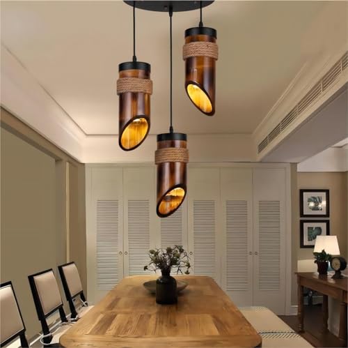 LIGHTLAND Rustic Bamboo Pendant Lights, 12 Inch, 3-Pack for Dining Room, Zen Tea Room, Retro Style - color: Bamboo, 3 Lights