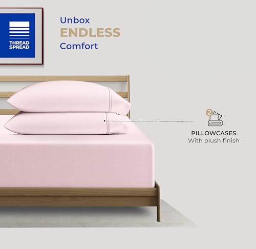 THREAD SPREAD 100% Cotton Pillow Cases Queen Size Set of 2 - Luxury 400 Thread Count Queen Pillow Cases (Blush), Soft Cooling Breathable Hotel Cotton Pillowcases, Fits Standard Pillows - color: Blush, size: Queen - Pack of 2
