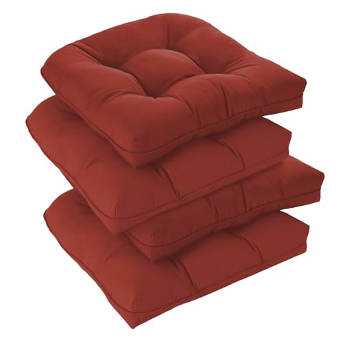 downluxe Outdoor Chair Cushions Set of 4 for Patio Furniture, Water Resistant Tufted Overstuffed Patio Furniture Cushions, Thick Outdoor Seat Cushion, 19" X 19" X 5", Brick Red - color: Brick Red, size: 4 Count (Pack of 1)